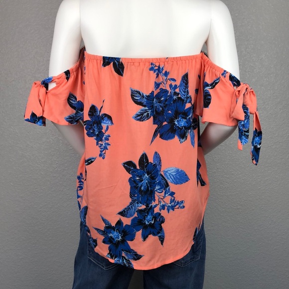 Pink and Blue Floral Off Shoulder Top Sizes S & XL - Picture 3 of 3